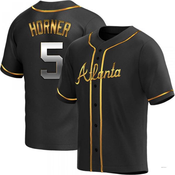 Atlanta Braves #5 Bob Horner Black Golden Alternate Jersey Stitches Baseball Jerseys baseball jersey product view 1
