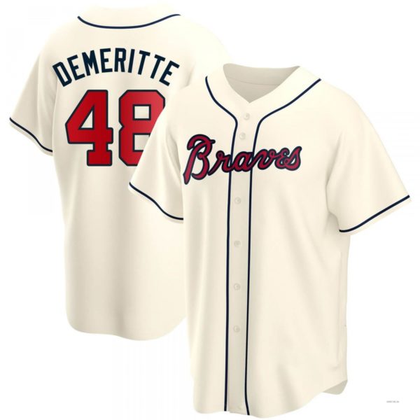 Atlanta Braves #48 Travis Demeritte Cream Alternate Jersey Stitches Baseball Jerseys baseball jersey product view 1