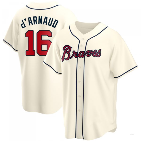 Atlanta Braves #16 Travis d¡¯Arnaud Cream Alternate Jersey Stitches Baseball Jerseys baseball jersey product view 1