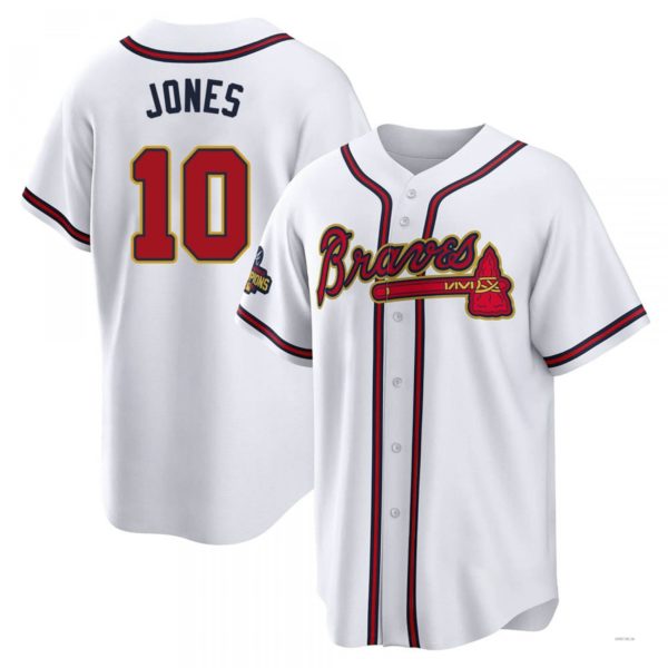 Atlanta Braves #10 Chipper Jones Gold White 2022 Program Jersey Stitches Baseball Jerseys baseball jersey product view 1