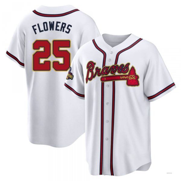 Atlanta Braves #25 Tyler Flowers Gold White 2022 Program Jersey Stitches Baseball Jerseys baseball jersey product view 1