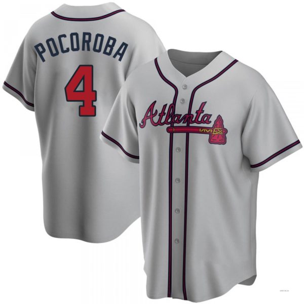 Atlanta Braves #4 Biff Pocoroba Gray Road Jersey Stitches Baseball Jerseys baseball jersey product view 1