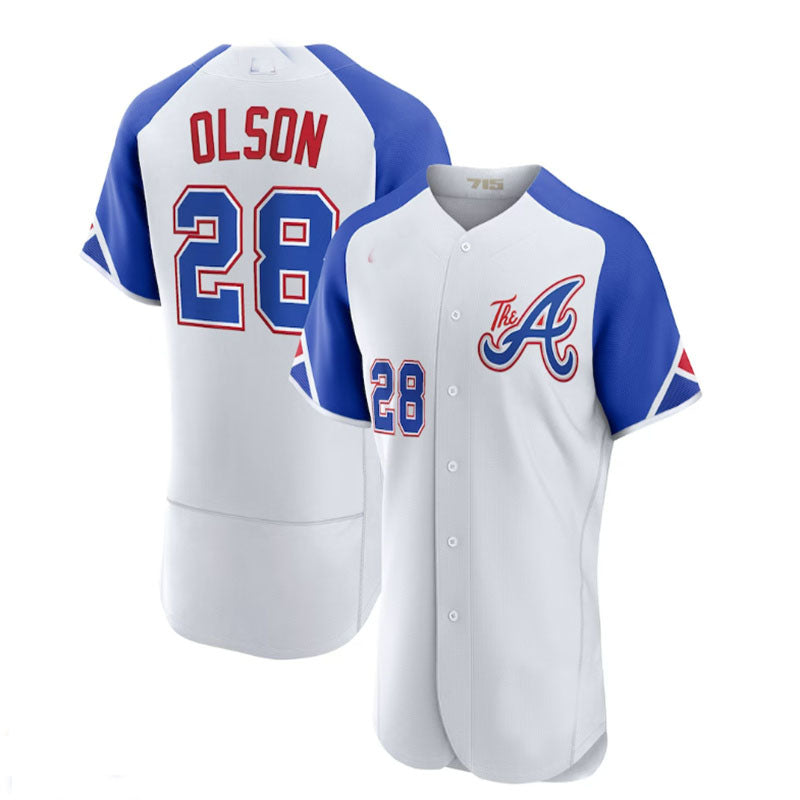 Atlanta Braves #28 Matt Olson White 2023 City Connect Authentic Player Jersey Stitches Baseball Jerseys baseball jersey product view 1