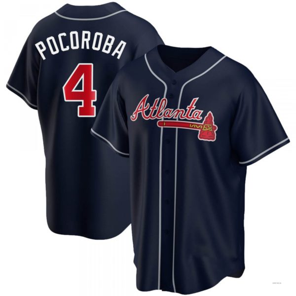 Atlanta Braves #4 Biff Pocoroba Navy Alternate Jersey Stitches Baseball Jerseys baseball jersey product view 1