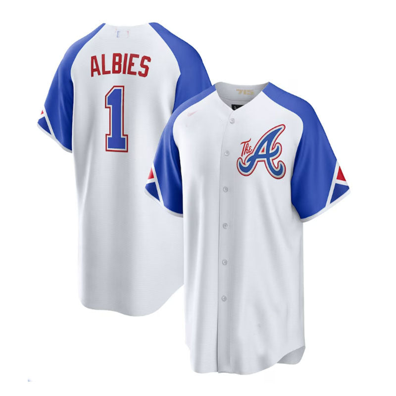 Atlanta Braves #1 Ozzie Albies White 2023 City Connect Replica Player Jersey Stitches Baseball Jerseys baseball jersey product view 1
