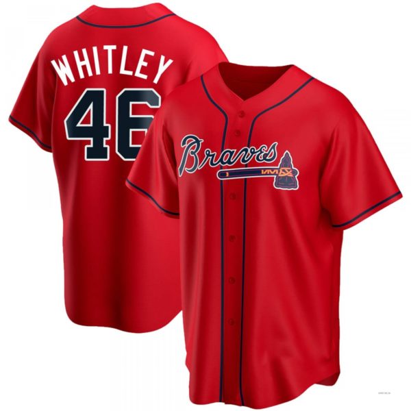 Atlanta Braves #46 Chase Whitley Red Alternate Jersey Stitches Baseball Jerseys baseball jersey product view 1