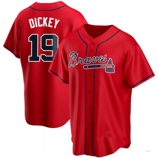Atlanta Braves #19 R.A. Dickey Red Alternate Jersey Stitches Baseball Jerseys baseball jersey product view 1