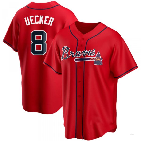 Atlanta Braves #8 Bob Uecker Red Alternate Jersey Stitches Baseball Jerseys baseball jersey product view 1