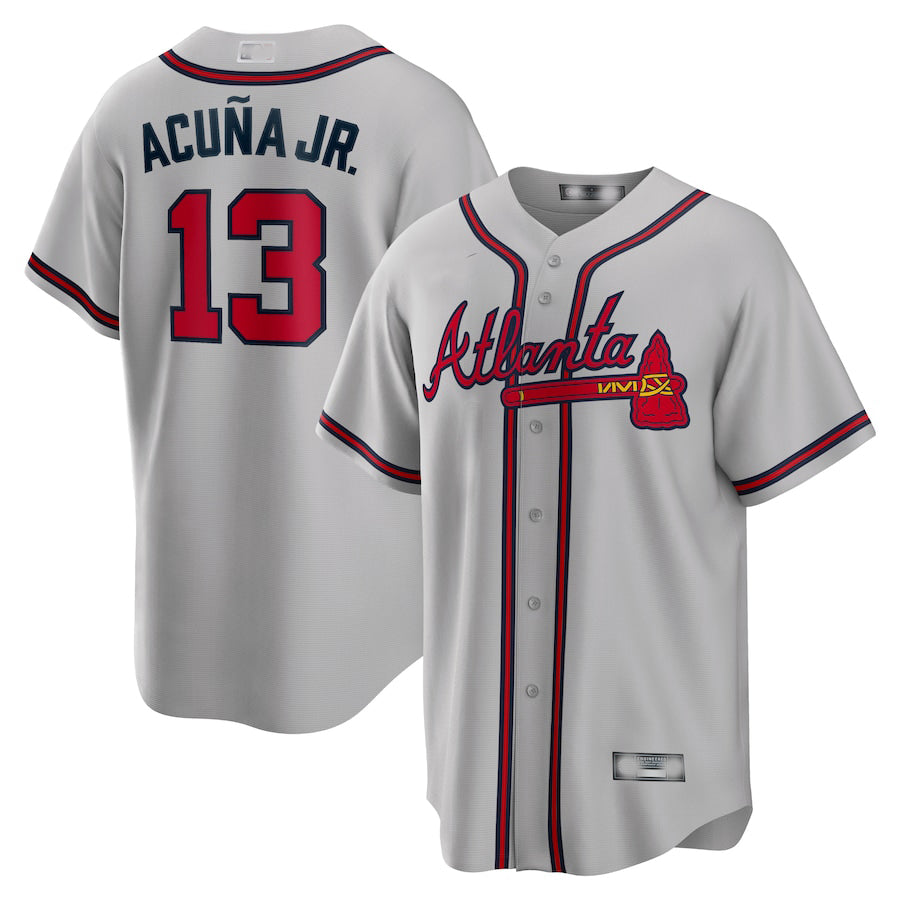 Atlanta Braves #13 Ronald Acuna Jr. Gray Road Replica Player Name Jersey Stitches Baseball Jerseys baseball jersey product view 1