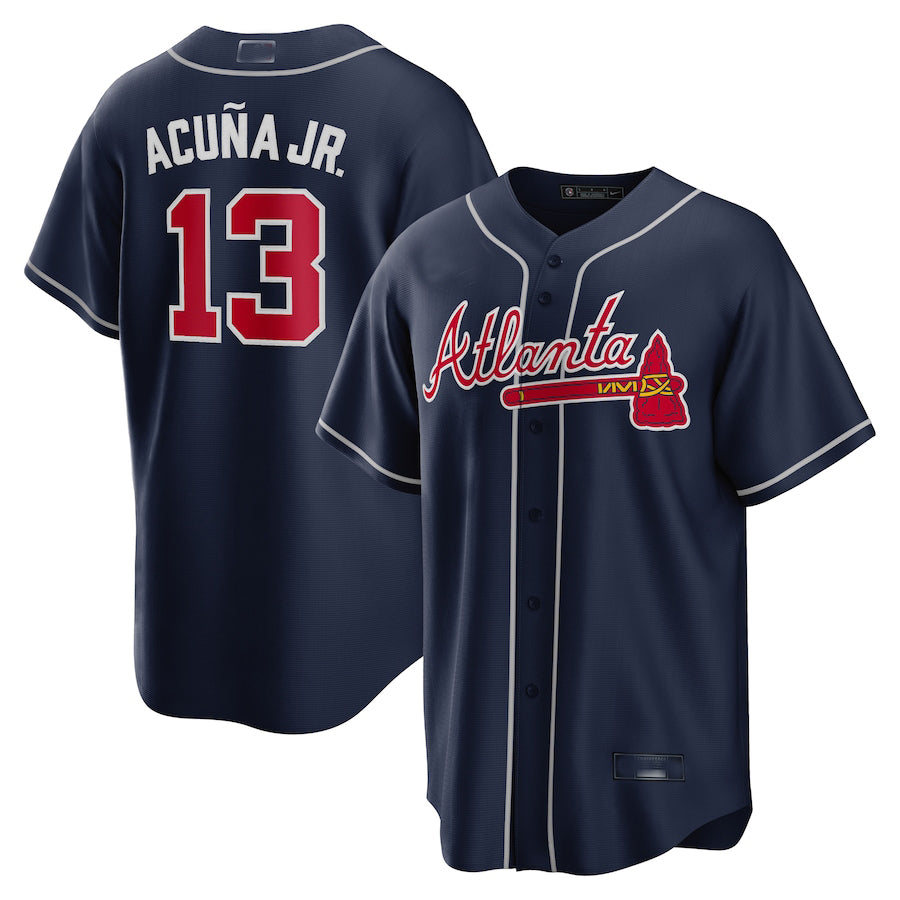 Atlanta Braves #13 Ronald Acuna Jr. Navy Alternate Replica Player Name Jersey Stitches Baseball Jerseys baseball jersey product view 1
