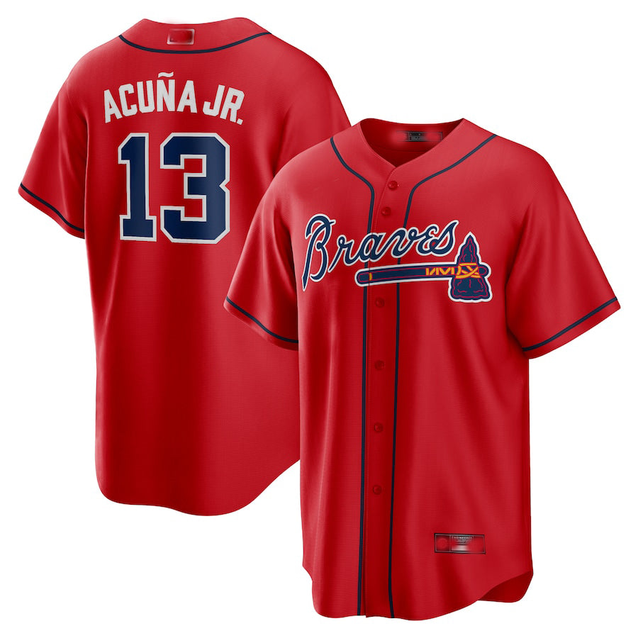 Atlanta Braves #13 Ronald Acuna Jr. Red Alternate Replica Player Name Jersey Stitches Baseball Jerseys baseball jersey product view 1
