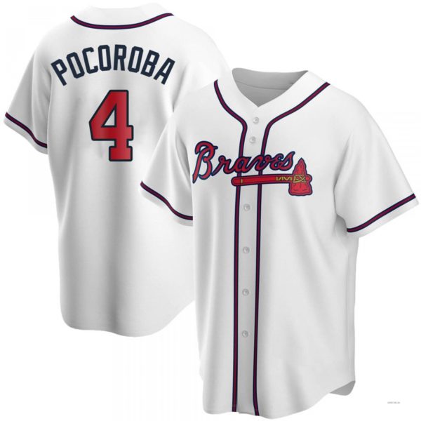 Atlanta Braves #4 Biff Pocoroba White Home Jersey Stitches Baseball Jerseys baseball jersey product view 1