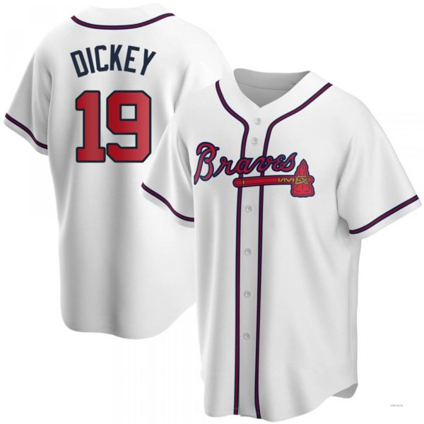 Atlanta Braves #19 R.A. Dickey White Home Jersey Stitches Baseball Jerseys baseball jersey product view 1