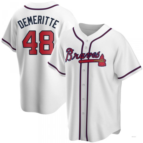 Atlanta Braves #48 Travis Demeritte White Home Jersey Stitches Baseball Jerseys baseball jersey product view 1