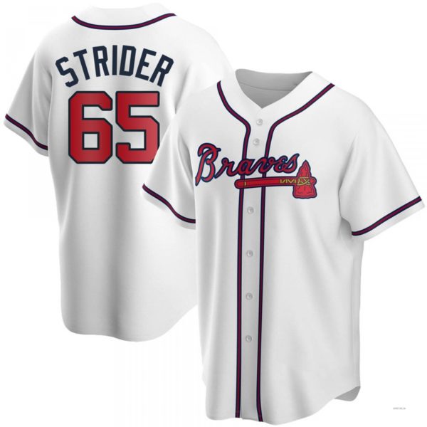 Atlanta Braves #65 Spencer Strider White Home Jersey Stitches Baseball Jerseys baseball jersey product view 1