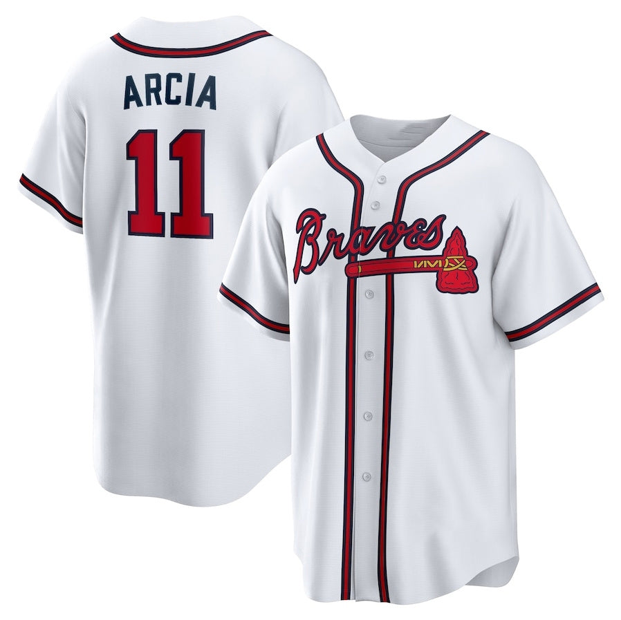 Atlanta Braves #11 Orlando Arcia Home Replica Jersey - White Baseball Jerseys baseball jersey product view 1