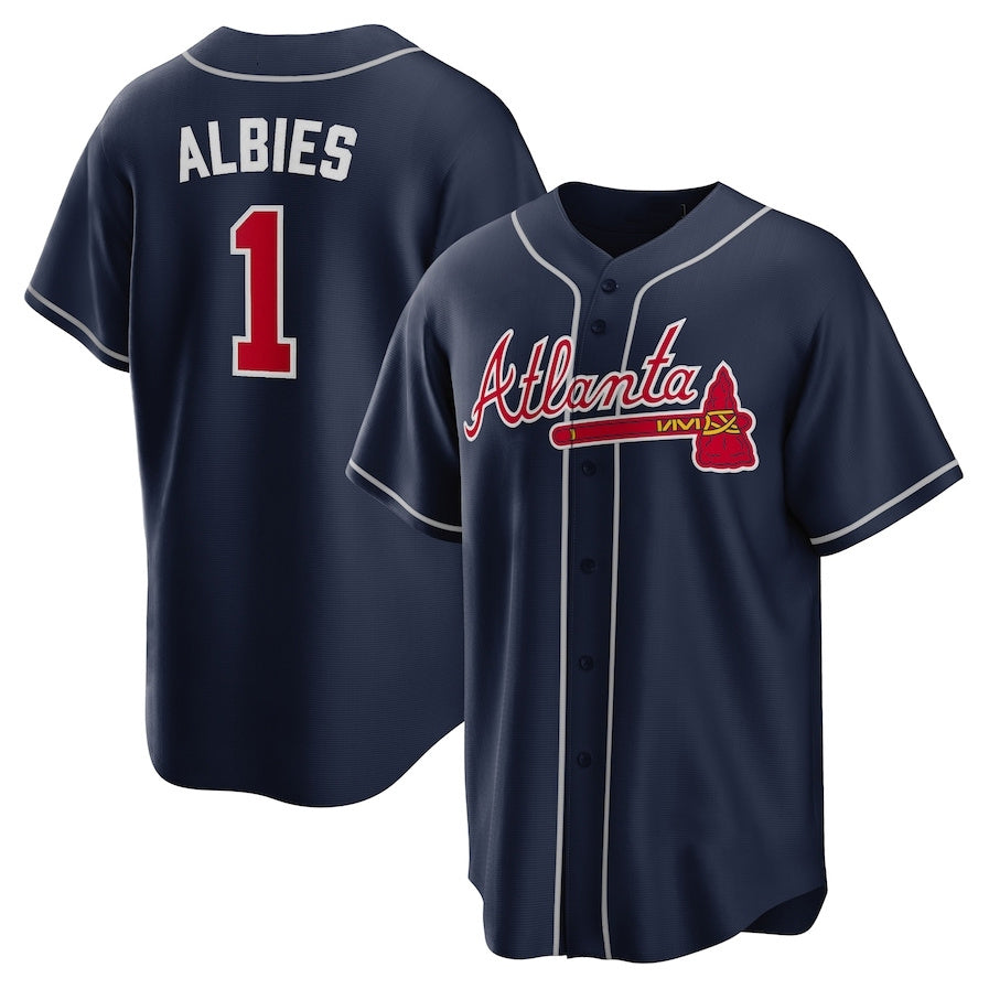 Atlanta Braves #1 Ozzie Albies Alternate Replica Player Name Jersey - Navy Baseball Jerseys baseball jersey product view 1