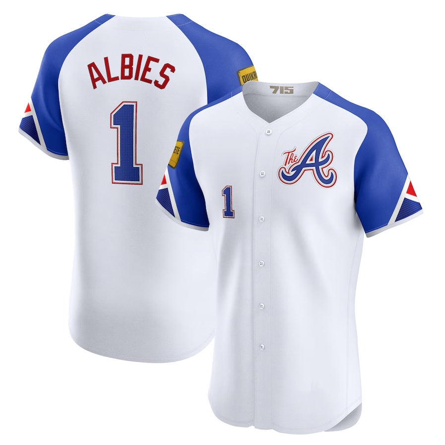 Atlanta Braves #1 Ozzie Albies City Connect Elite Jersey - White Baseball Jerseys baseball jersey product view 1