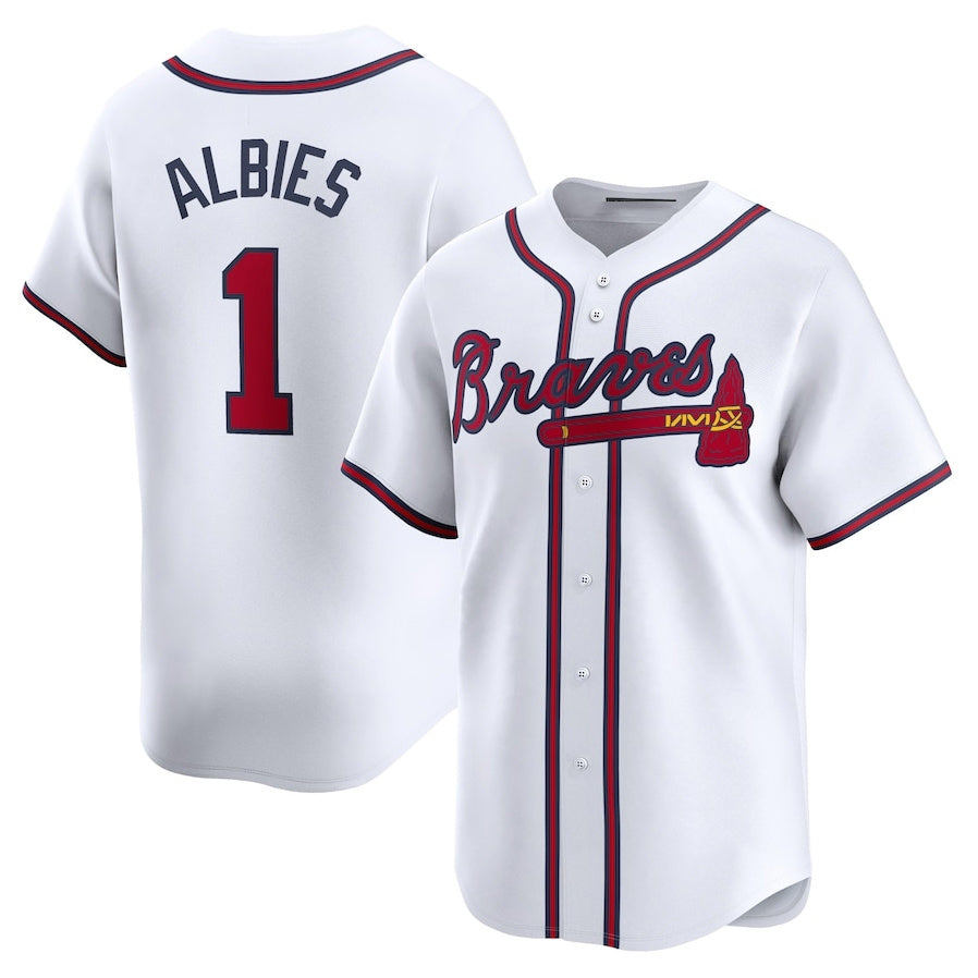 Atlanta Braves #1 Ozzie Albies Home Limited Player Jersey - White Baseball Jerseys baseball jersey product view 1