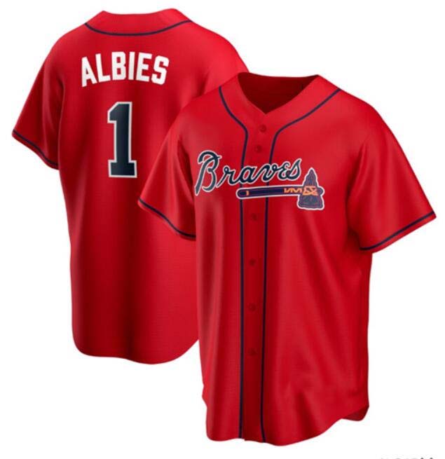 Atlanta Braves #1 Ozzie Albies Red Cool Base Stitches Baseball Jerseys baseball jersey product view 1
