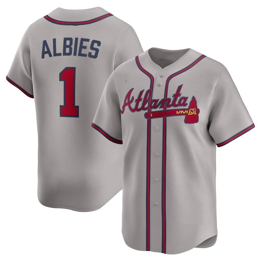 Atlanta Braves #1 Ozzie Albies Road Limited Player Jersey - Gray Baseball Jerseys baseball jersey product view 1