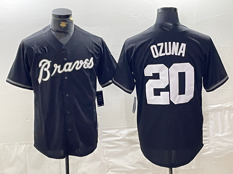 Atlanta Braves #20 Marcell Ozuna Black Cool Base Stitched Baseball Jersey baseball jersey product view 1