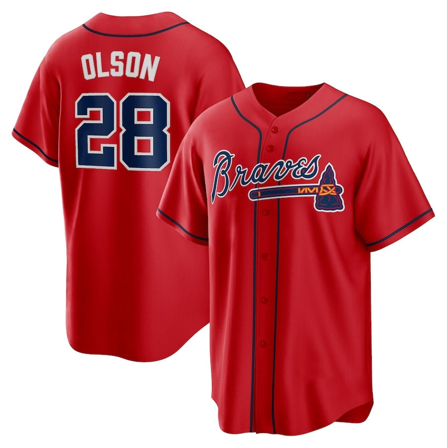 Atlanta Braves #28 Matt Olson Alternate Replica Player Jersey - Red Baseball Jerseys baseball jersey product view 1