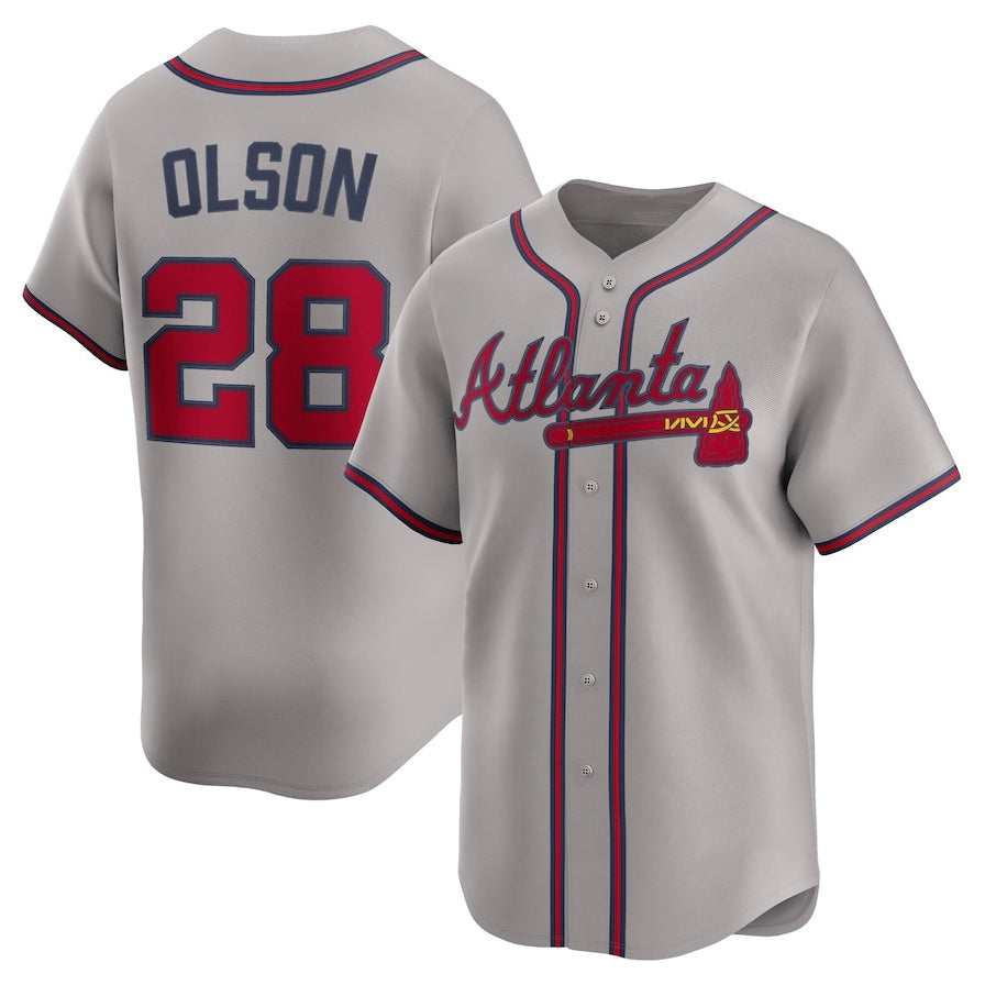 Atlanta Braves #28 Matt Olson Road Limited Player Jersey - Gray Baseball Jerseys baseball jersey product view 1