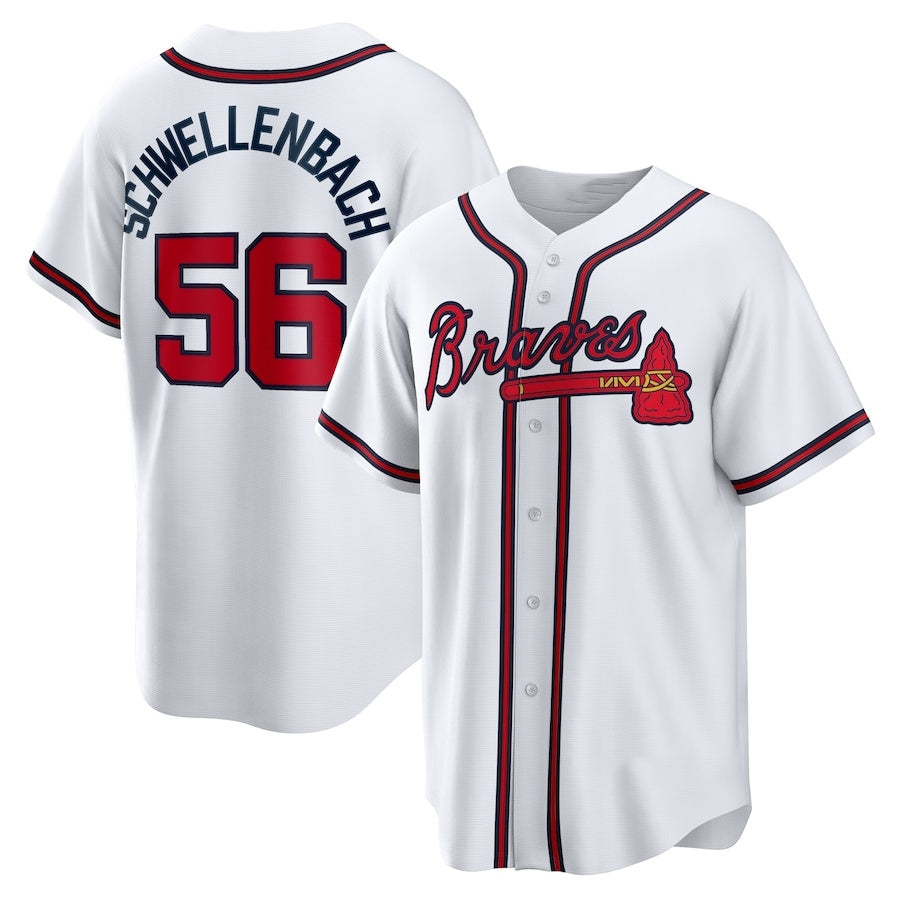 Atlanta Braves #56 Spencer Schwellenbach Home Replica Jersey - White Baseball Jerseys baseball jersey product view 1