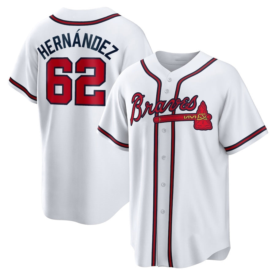 Atlanta Braves #62 Daysbel Hernandez Home Replica Jersey - White Baseball Jerseys baseball jersey product view 1