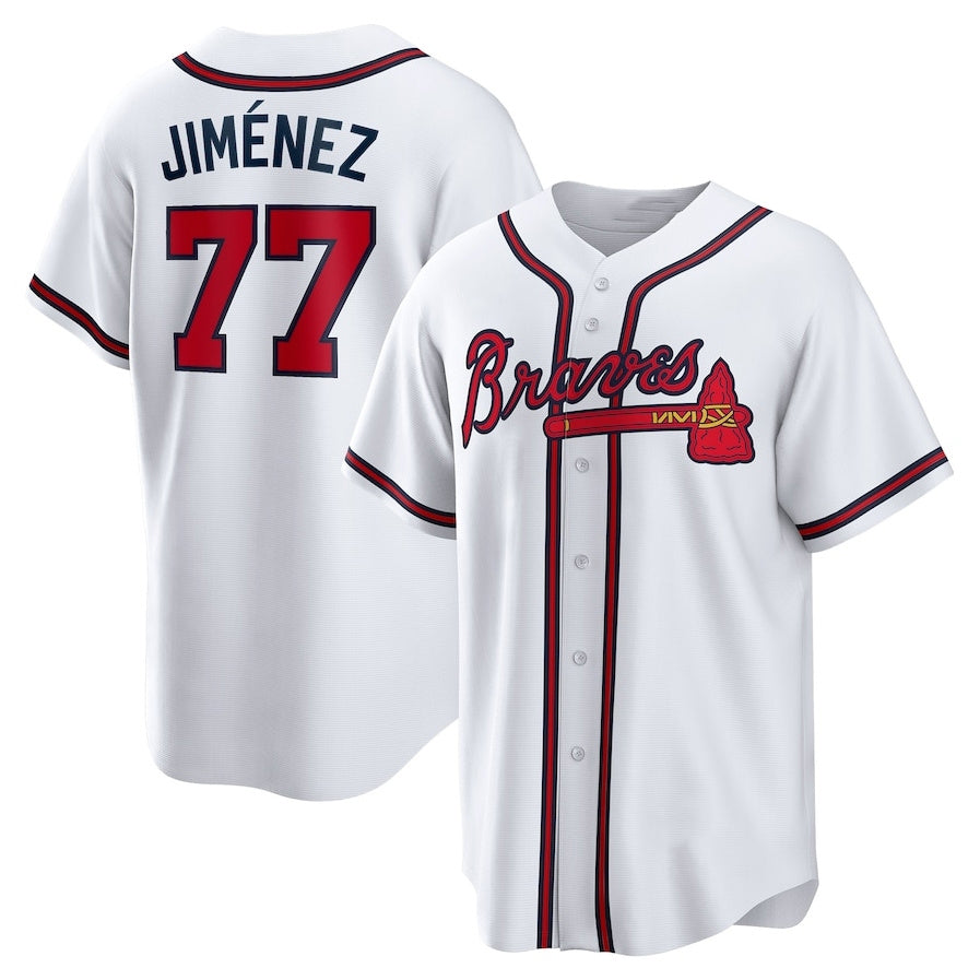 Atlanta Braves #77 Joe Jim¨¦nez Home Replica Player Jersey - White Baseball Jerseys baseball jersey product view 1