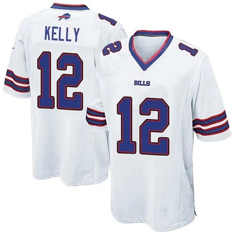 B.Bills #12 Jim Kelly Player White Game Replica Football Jerseys football jersey product view 1