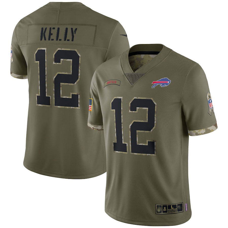 B.Bills #12 Jim Kelly Salute To Service Retired Player Limited Football Jerseys - Olive football jersey product view 1