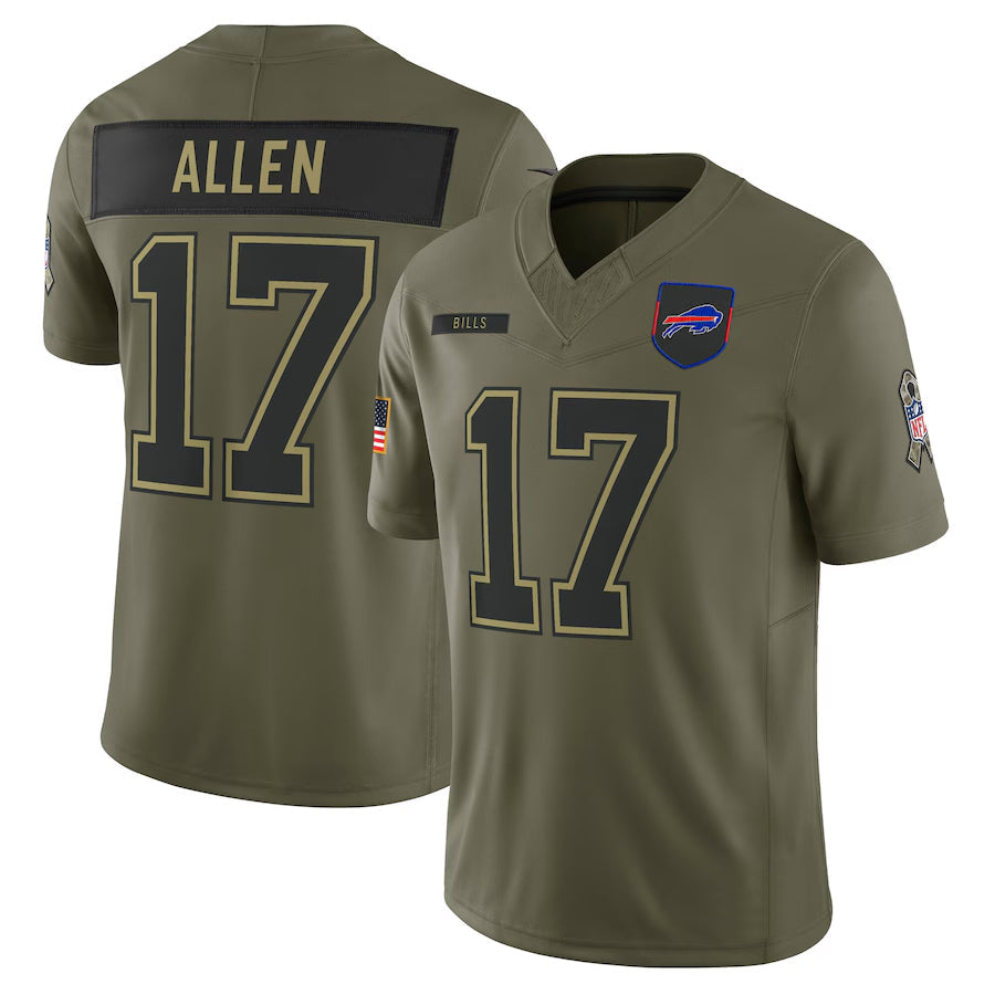 B.Bills #17 Josh Allen Player Olive Salute to Service Limited Football Jerseys football jersey product view 2