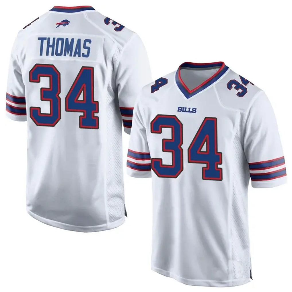 B.Bills #34 Thurman Thomas Player White Home Game Football Jerseys football jersey product view 1