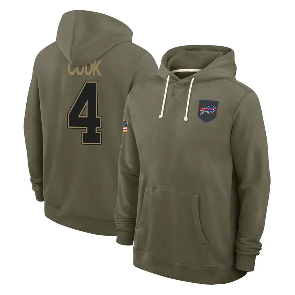 B.Bills #4 James Cook III Player Salute to Service Olive Hoodies Football Jerseys football jersey product view 1