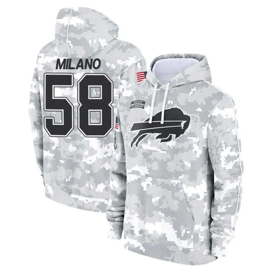 B.Bills #58 Matt Milano Player Salute to Service Hoodies Football Jerseys football jersey product view 1
