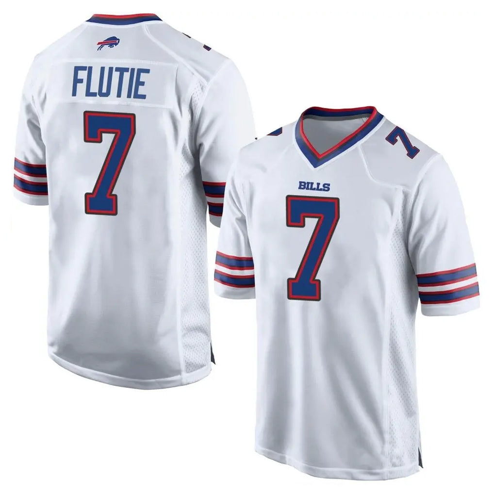 B.Bills #7 Doug Flutie Player White Home Game Football Jerseys football jersey product view 1