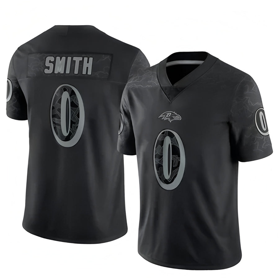 B.Ravens #0 Roquan Smith Player Black REFLECTIVE Limited Football Jerseys football jersey product view 1