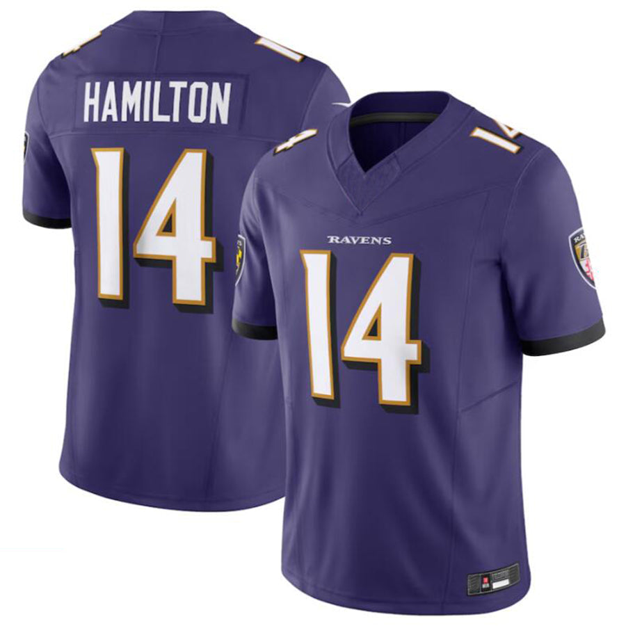 B.Ravens #14 Kyle Hamilton Player Purple Vapor F.U.S.E. Limited Football Jerseys football jersey product view 2