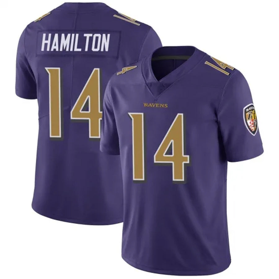 B.Ravens #14 Kyle Hamilton Player Limited Color Rush Vapor Untouchable Purple Football Jerseys football jersey product view 1