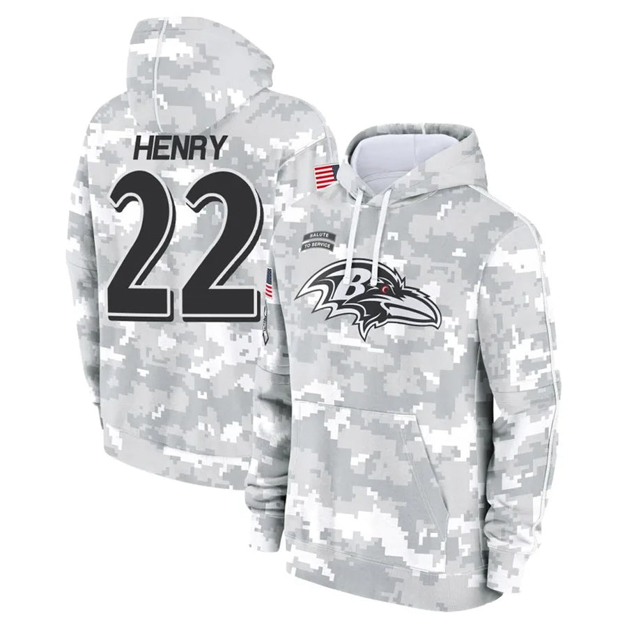 B.Ravens #22 Derrick Henry Player Military Hoodie Arctic Camo Salute To Service Football Jerseys football jersey product view 1