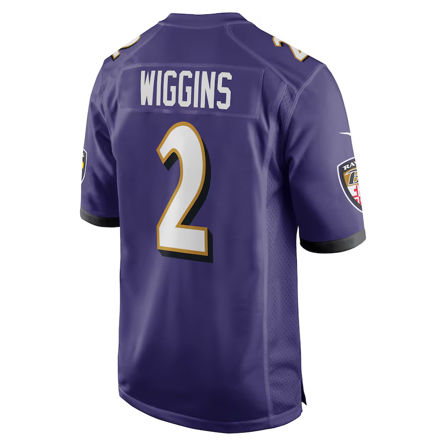 B.Ravens #2 Nate Wiggins Player Purple Game Football Jerseys football jersey product view 1