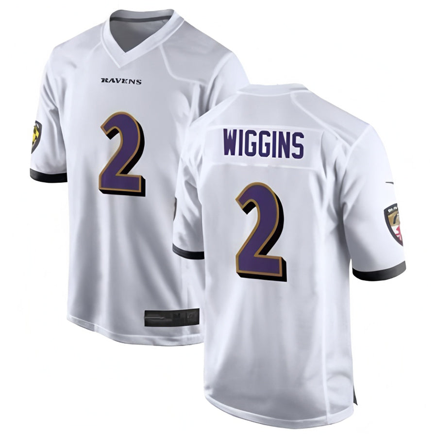 B.Ravens #2 Nate Wiggins Player White Game Football Jerseys football jersey product view 1