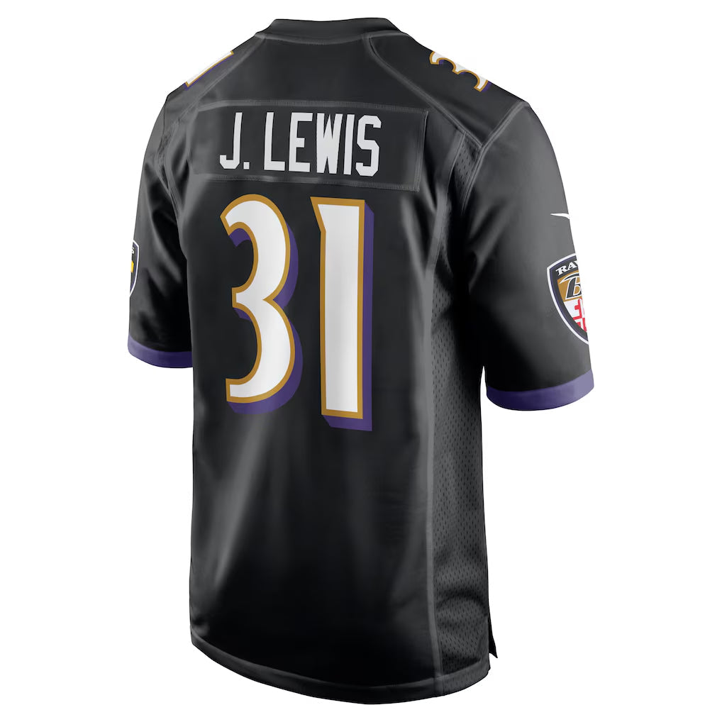 B.Ravens #31 Jamal Lewis Player Black Home Game Football Jerseys football jersey product view 1