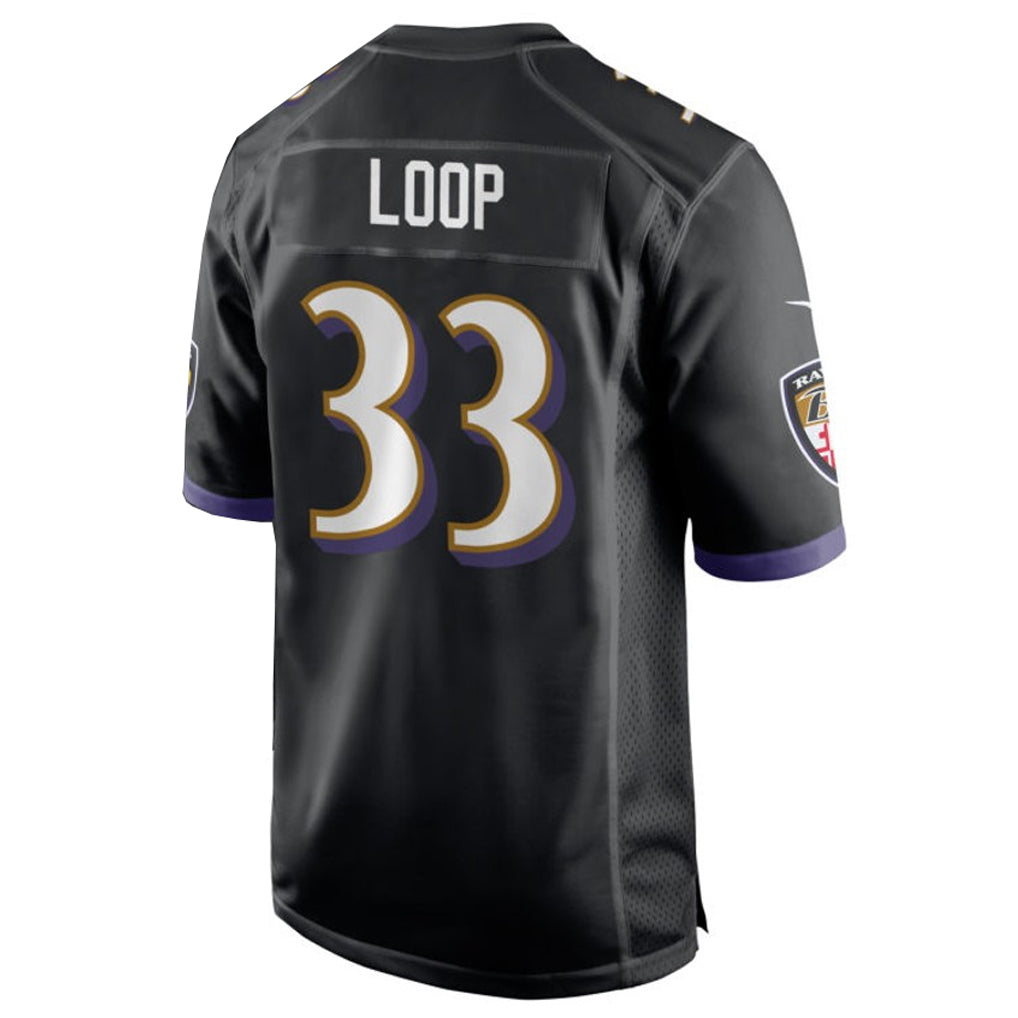 B.Ravens #33 Tyler Loop Player Black Home Game Football Jerseys football jersey product view 1