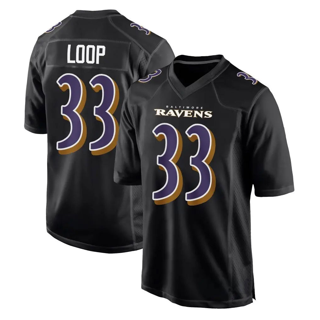 B.Ravens #33 Tyler Loop Player Carbon Black Fashion Football Jerseys football jersey product view 1