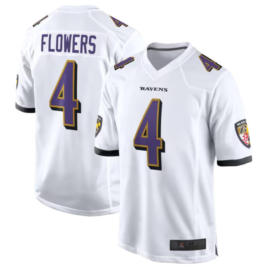 B.Ravens #4 Zay Flowers Player White Game Home Football Jerseys football jersey product view 2
