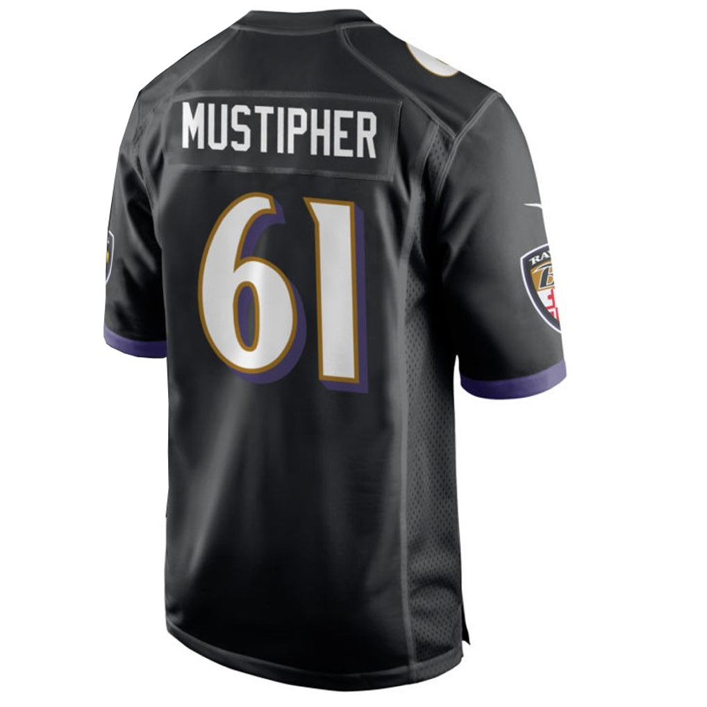 B.Ravens #61 Sam Mustipher Player Black Home Game Football Jerseys football jersey product view 1