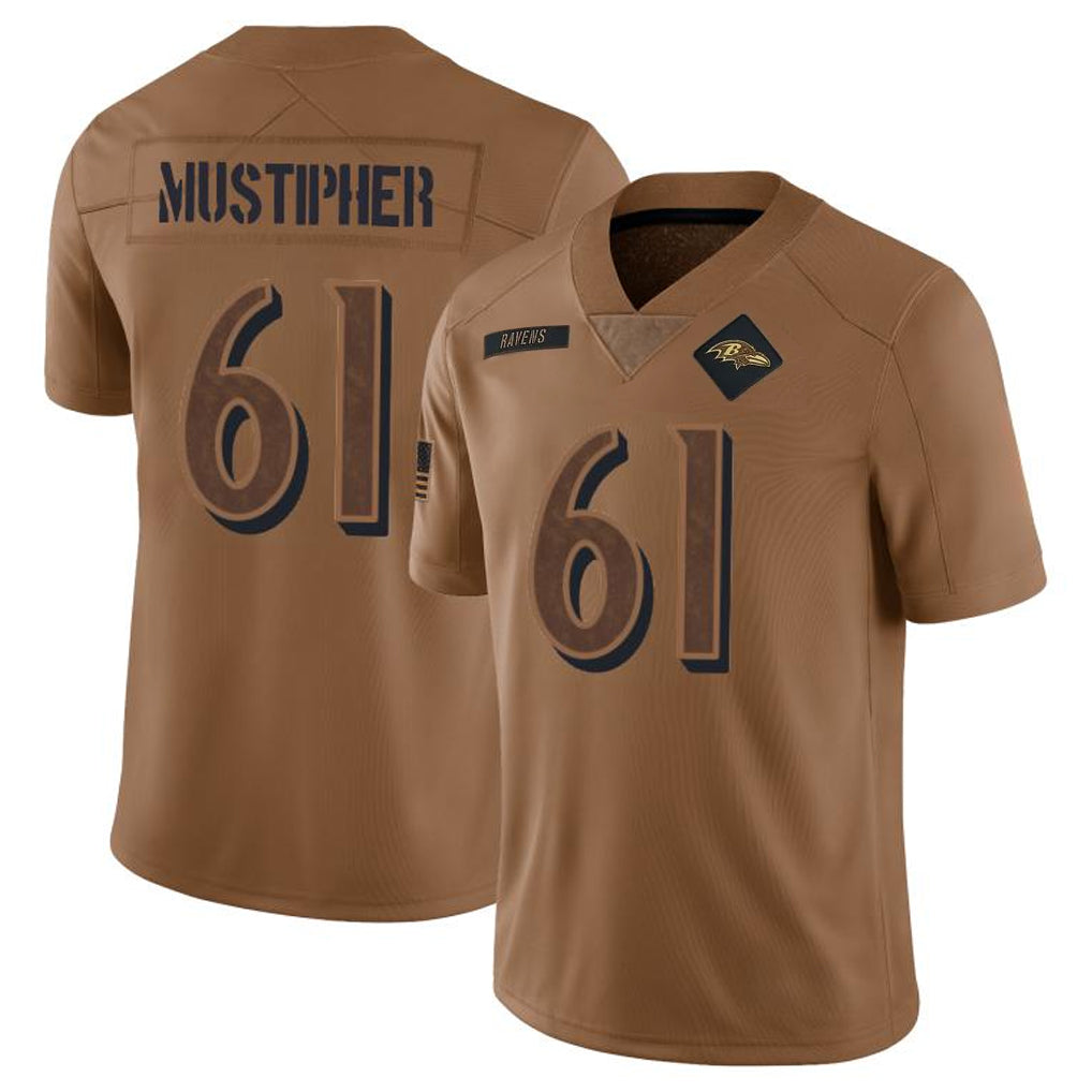 B.Ravens #61 Sam Mustipher Player Brown Salute To Service Limited Football Jerseys football jersey product view 1